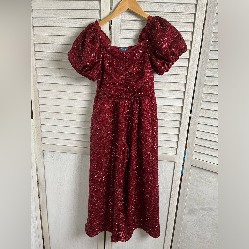 Christmas Holiday Red Romper Jumpsuit wideleg girls sz8